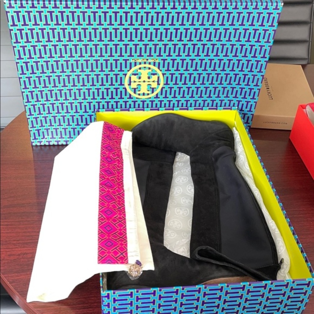 Tory Burch Black and Pink Suede Boots